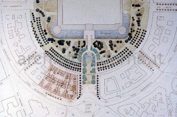 Progetto di Virgilio Vercelloni per P.zza Castello con parking (progetto presentato dalla MM spa)