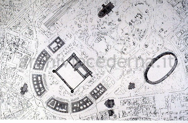 Progetto di Virgilio Vercelloni per P.zza Castello con parking (progetto presentato dalla MM spa)