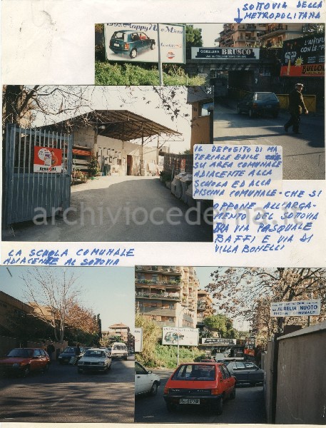 Insieme di fotografie e appunti che descrivono la situazione del quartiere "Villa Bonelli", in particolare del sottovia della metropolitana Roma - Fiumicino
