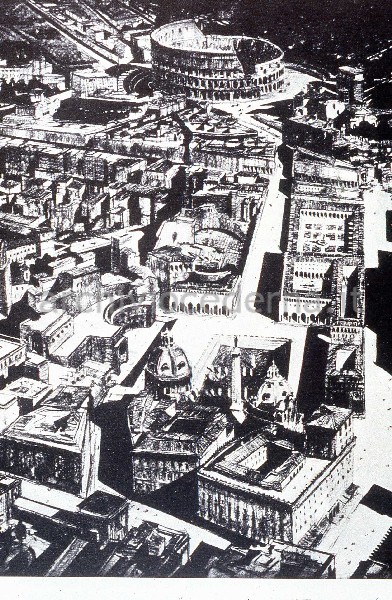 Progetto per la sistemazione della zona dei Fori Imperiali redatto nel 1929 dal gruppo "La Burbera" (G. Giovannoni, V. Falso, A. Limongelli, G. Venturi, P. Aschieri, F. Giobbe, G. Boni, A. Foschini, E. Del Debbio, G. Nori)