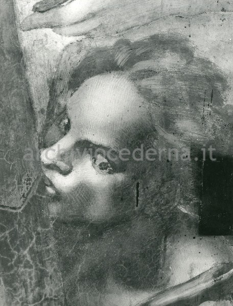 "Il Giudizio Universale (dopo il restauro): figura alla sinistra del Cireneo, particolare della testa"