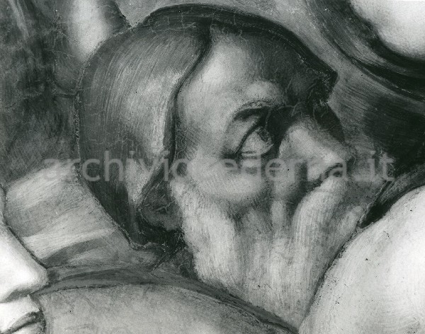 "Il Giudizio Universale (dopo il restauro): figura alla destra del Battista, particolare della testa"