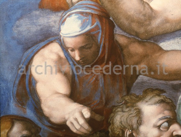 "Il Giudizio Universale (dopo il restauro): figura del Beato alle spalle del Battista, particolare"