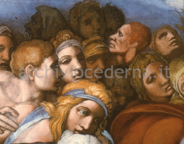"Il Giudizio Universale (dopo il restauro): gruppo di Beati sotto la lunetta di sinistra, particolare"