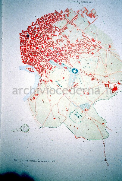 "Roma, l'area archeologica centrale e la citt� moderna", figura 19, pagina 37: "L'area archeologica centrale nel 1870"