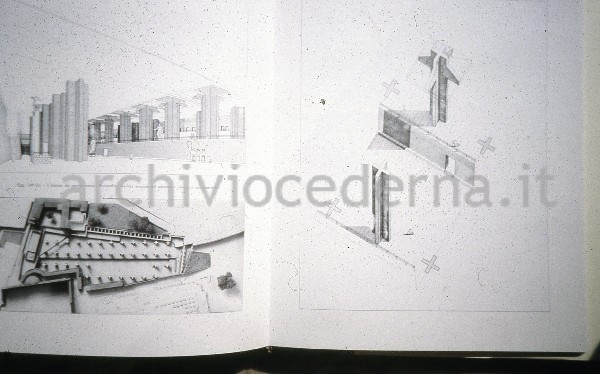 "Roma, l'area archeologica centrale e la citt� moderna", figure 149-151, pagine 116-117: "L'interno del nuovo museo. Prospettiva, veduta zenitale del plastico e spaccato assonometrico"