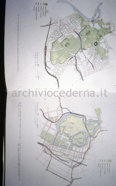 "Roma, l'area archeologica centrale e la citt� moderna", figure 183-184, pagine 132-133: disegni in uguale scale delle aree archeologica centrale di Roma e del palazzo imperiale di Tokio