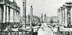 Illustrazione num. 7: "Sventramento e ricostruzione romanesco-babilonese del centro di Roma, a oriente del Corso, secondo il progetto del gruppo "La Burbera", capeggiato da G. Giovannoni (7), strenuo difensore degli ambienti antichi".