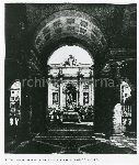 Illustrazione num. 10: "Progetto Foschini-Spaccarelli di sventramento di via S. Vincenzo per distruggere la piazza e l'ambiente di fontana di Trevi incorniciandone la veduta tra archi, pilastri e colonne".