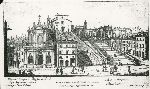 Illustrazione num. 17: "Come si presentavano le pendici del Campidoglio (con S. Rita e la casa accanto, da una stampa del Falda), e come Giovannoni intendeva ricostruire la chiesa tutta diversa, nel '29".