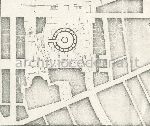 Illustrazione num. 67: "Lo sventramento per l'isolamento dell'Augusteo: planimetria e come sarebbe dovuto apparire il rudere, in un disegno ottimistico di A. Munoz. Anzich� emergere il rudere apparir� sprofondato in una fossa".