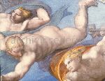 "Il Giudizio Universale (dopo il restauro): gruppo degli angeli con la colonna della flagellazione nella lunetta di destra, particolare"